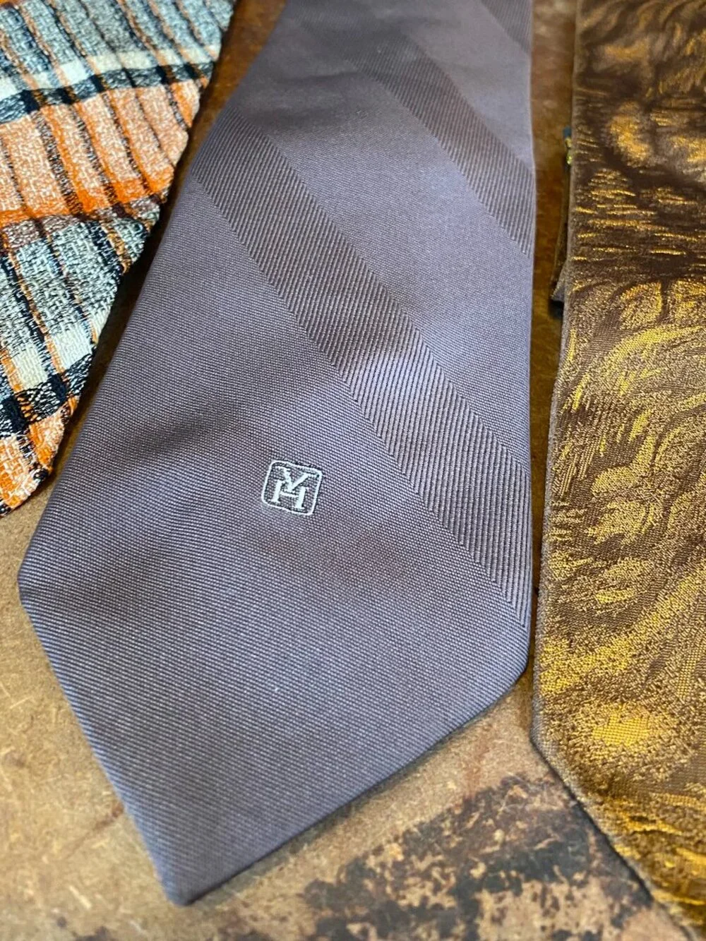 LOT FIVE Vintage Ties Macy's Croydon Tootal Westminster Silk Gold Brown Plaid